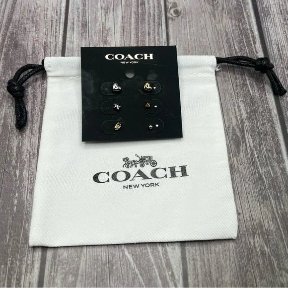 NWT COACH Mixed Metallic Stud Earring Set of 6 - Gold & Silver w/ Dust Bag - Picture 5 of 7